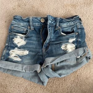 American Eagle Outfitters Blue Distressed Jean Shorts